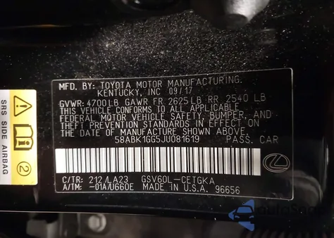 2018 Lexus Es 350 из США, поврежденный, VIN 58ABK1GG5JU081619